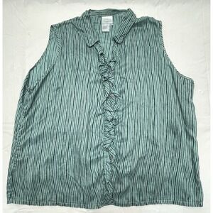 Coldwater Creek Comfort‎ Silk Blouse Women's Large Green Stripe Sleeveless